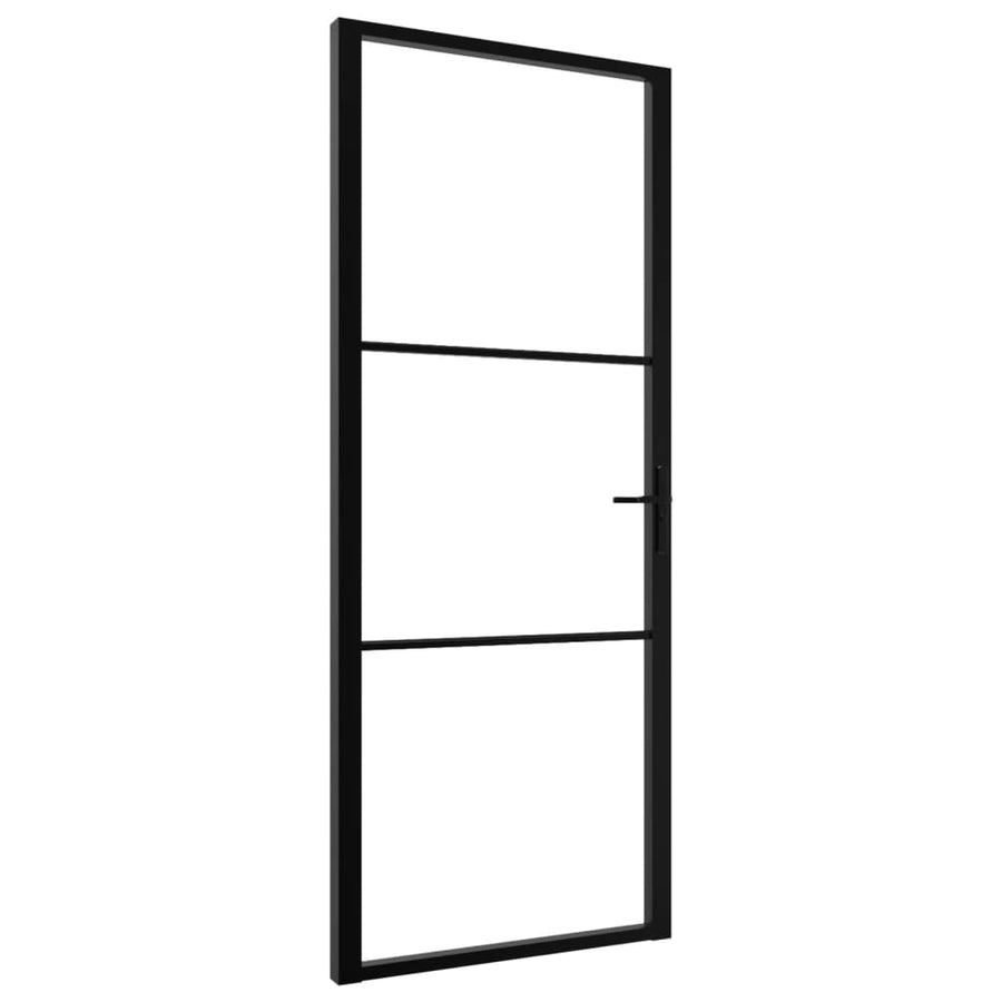 Binnendeur 83X20,5 Cm Esg-Glas En Aluminium Zwart En Transparant 83 x 201.5 cm 2 horizontale stangen