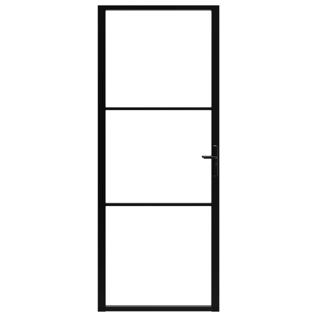 Binnendeur 83X20,5 Cm Esg-Glas En Aluminium Zwart En Transparant 83 x 201.5 cm 2 horizontale stangen