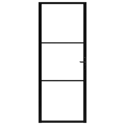 Binnendeur 83X20,5 Cm Esg-Glas En Aluminium Zwart En Transparant 83 x 201.5 cm 2 horizontale stangen