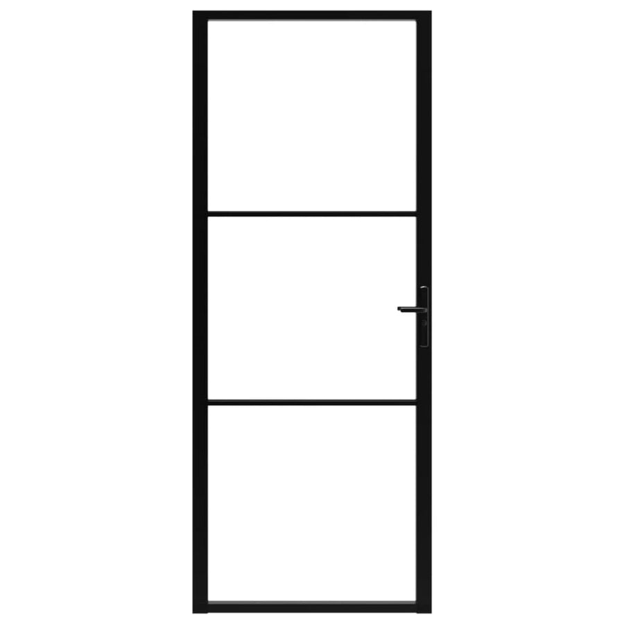 Binnendeur 83X20,5 Cm Esg-Glas En Aluminium Zwart En Transparant 83 x 201.5 cm 2 horizontale stangen