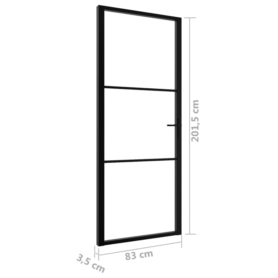 Binnendeur 83X20,5 Cm Esg-Glas En Aluminium Zwart En Transparant 83 x 201.5 cm 2 horizontale stangen