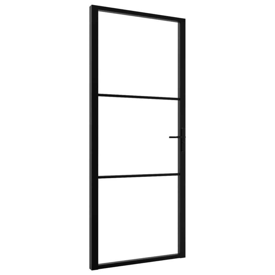 Binnendeur 93X20,5 Cm Esg-Glas En Aluminium Zwart En Transparant 93 x 201.5 cm 2 horizontale stangen