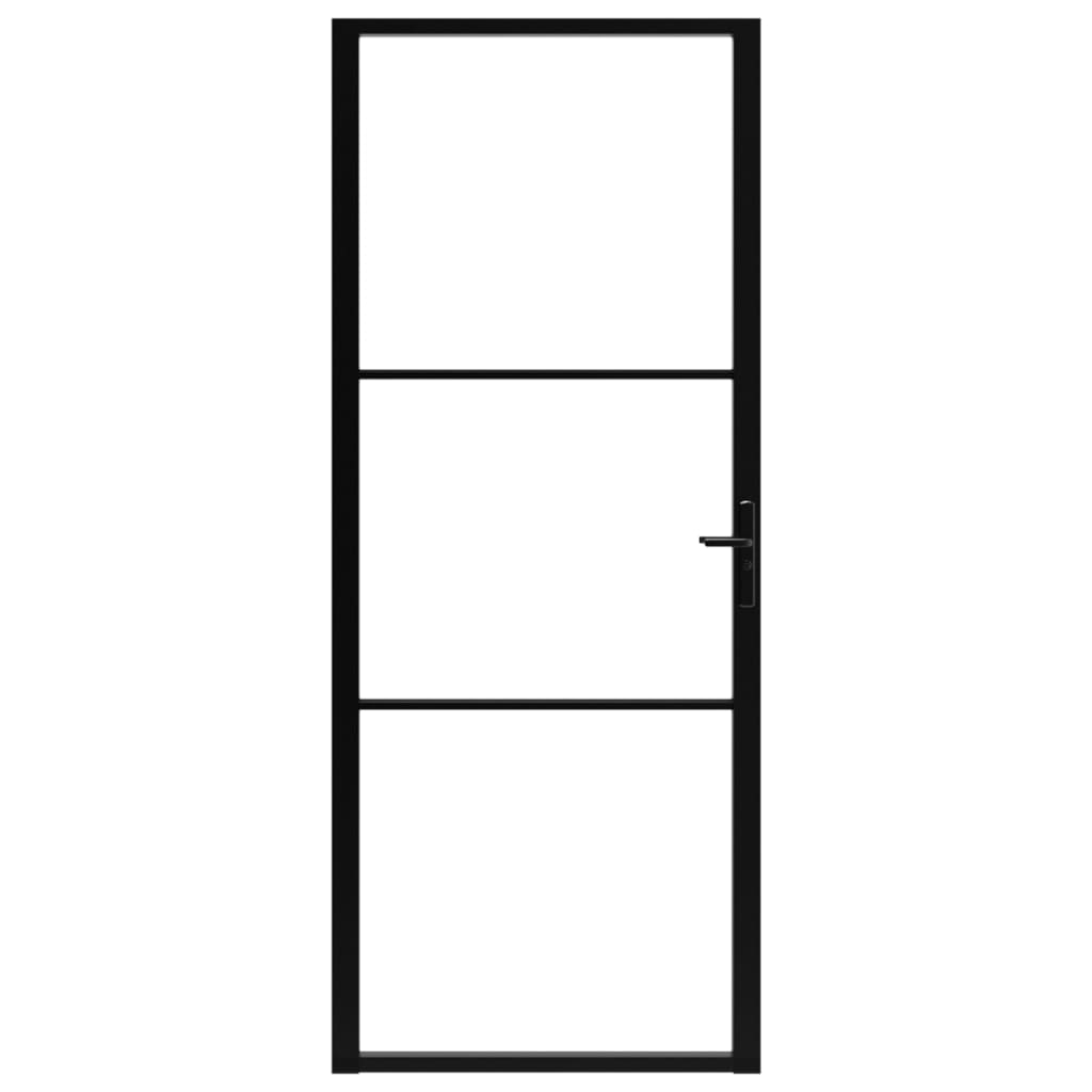 Binnendeur 93X20,5 Cm Esg-Glas En Aluminium Zwart En Transparant 93 x 201.5 cm 2 horizontale stangen