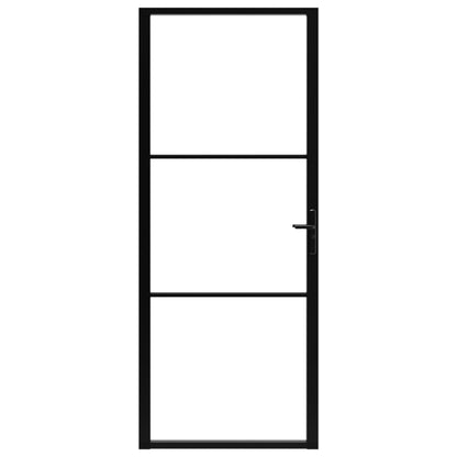 Binnendeur 93X20,5 Cm Esg-Glas En Aluminium Zwart En Transparant 93 x 201.5 cm 2 horizontale stangen