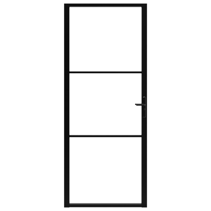 Binnendeur 93X20,5 Cm Esg-Glas En Aluminium Zwart En Transparant 93 x 201.5 cm 2 horizontale stangen