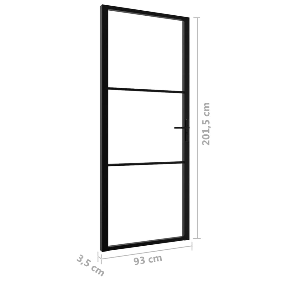 Binnendeur 93X20,5 Cm Esg-Glas En Aluminium Zwart En Transparant 93 x 201.5 cm 2 horizontale stangen