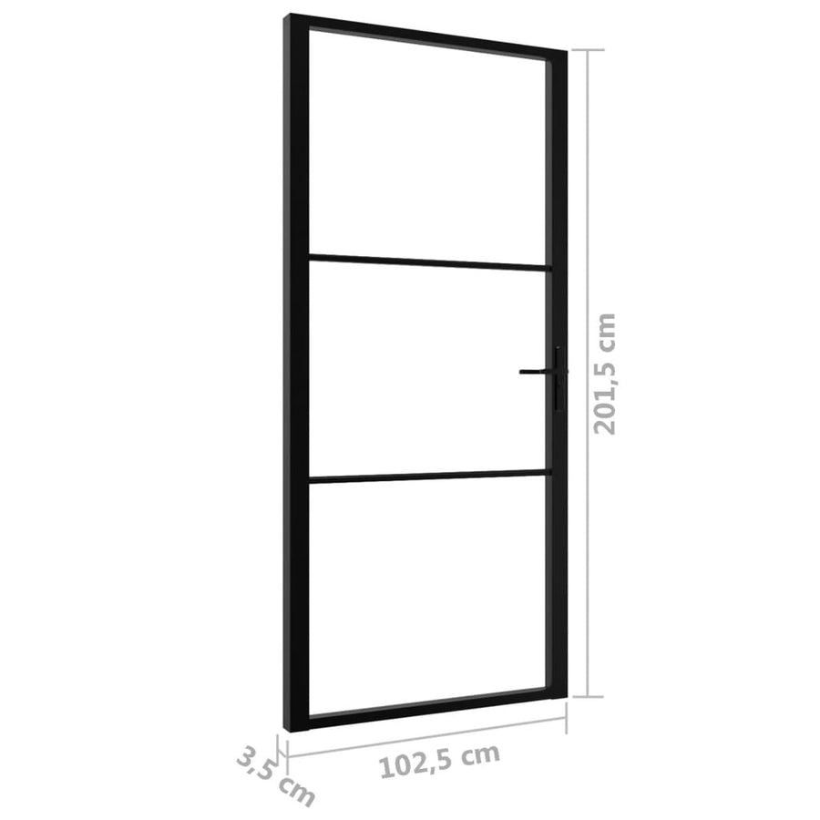 Binnendeur 02,5X20,5 Cm Esg-Glas En Aluminium Zwart En Transparant 102.5 x 201.5 cm 2 horizontale stangen