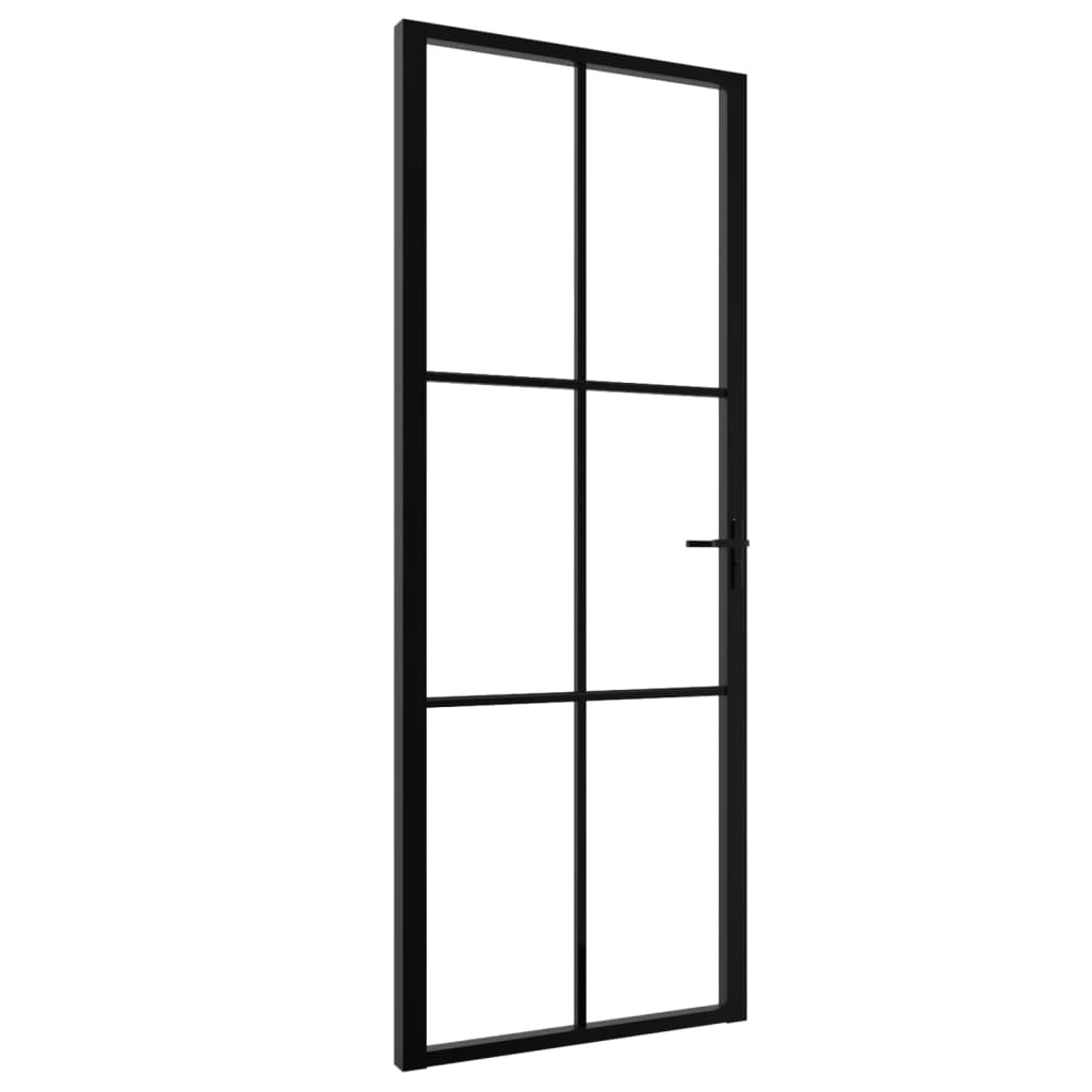 Binnendeur 76X20,5 Cm Esg-Glas En Aluminium Zwart En Transparant 76 x 201.5 cm 3x2 raster