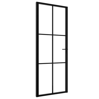 Binnendeur 76X20,5 Cm Esg-Glas En Aluminium Zwart En Transparant 76 x 201.5 cm 3x2 raster