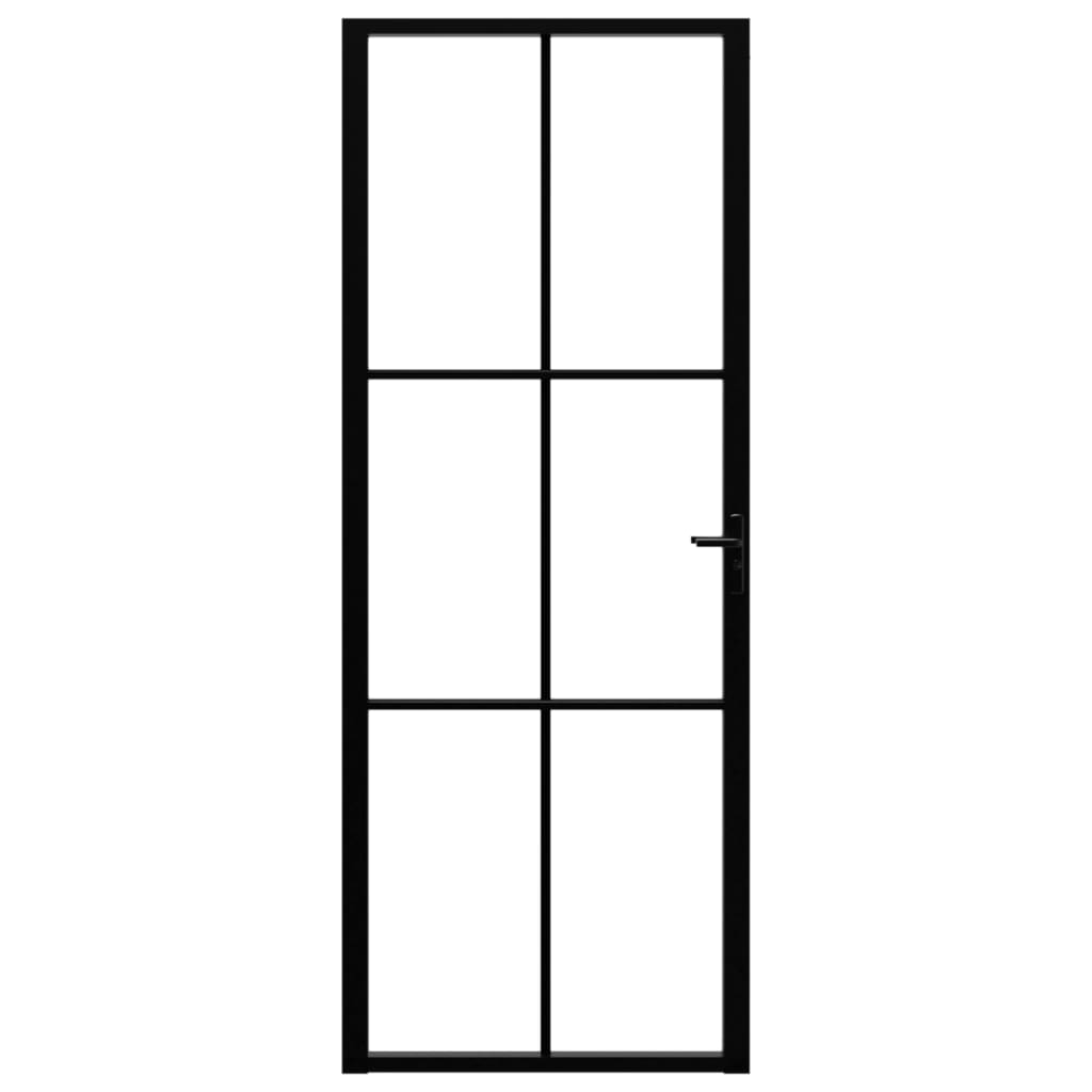 Binnendeur 76X20,5 Cm Esg-Glas En Aluminium Zwart En Transparant 76 x 201.5 cm 3x2 raster