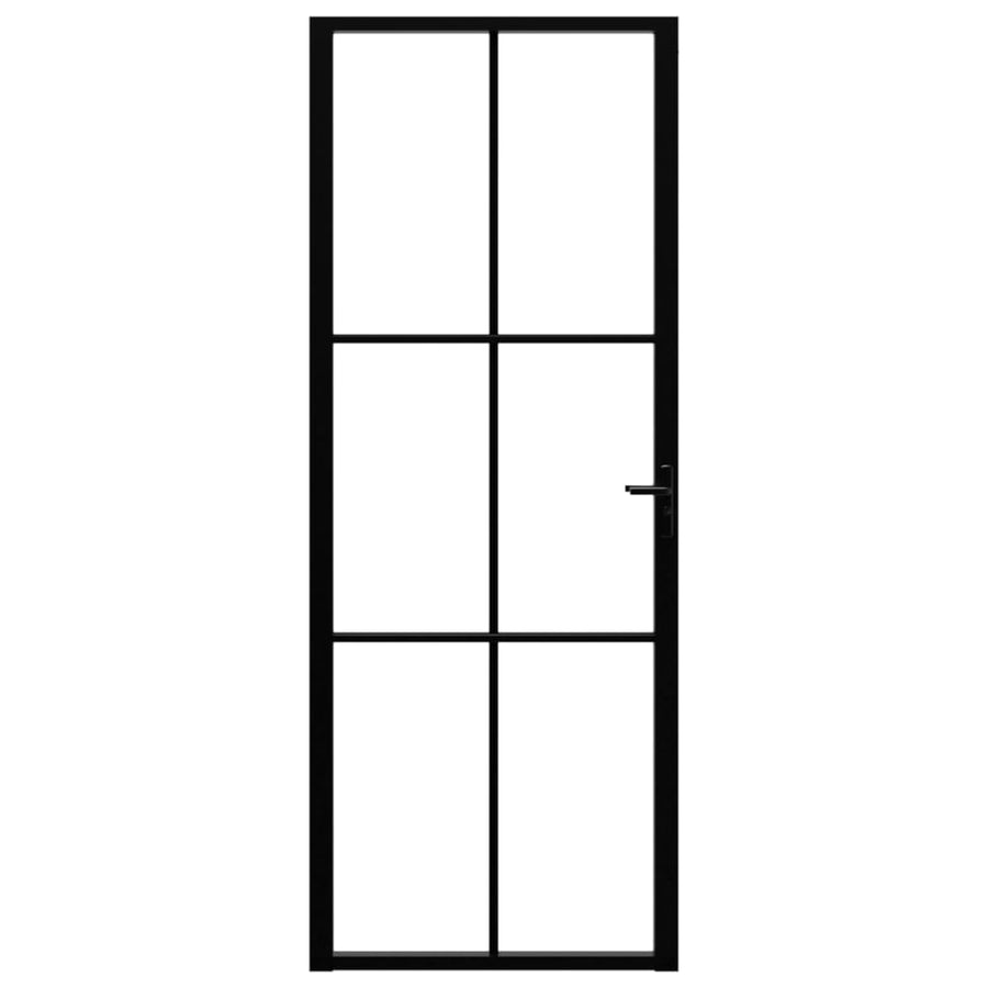 Binnendeur 76X20,5 Cm Esg-Glas En Aluminium Zwart En Transparant 76 x 201.5 cm 3x2 raster