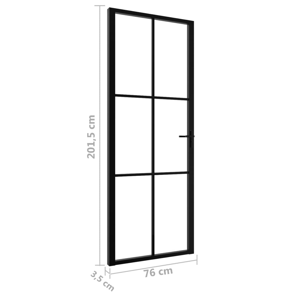 Binnendeur 76X20,5 Cm Esg-Glas En Aluminium Zwart En Transparant 76 x 201.5 cm 3x2 raster