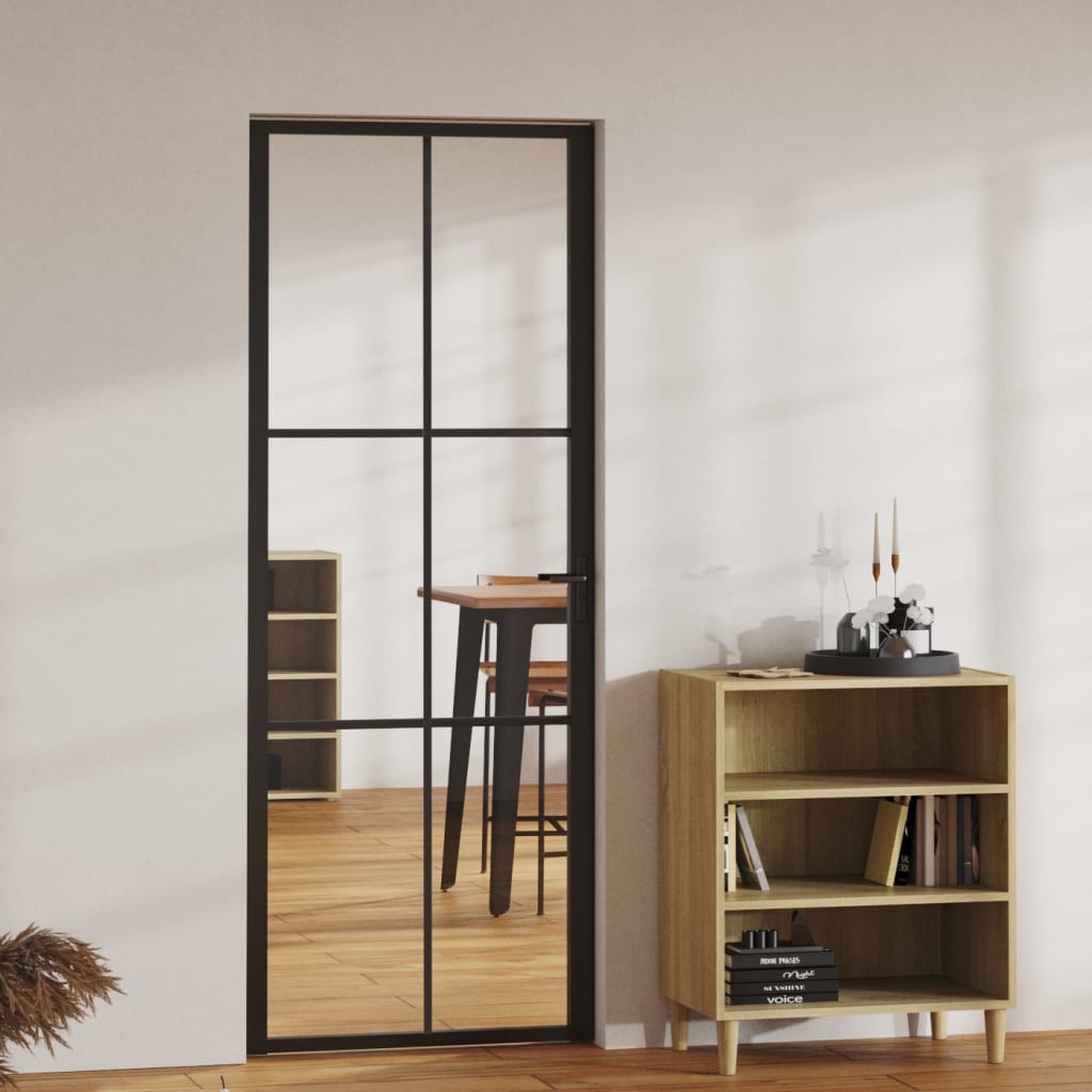 Binnendeur 76X20,5 Cm Esg-Glas En Aluminium Zwart En Transparant 76 x 201.5 cm 3x2 raster
