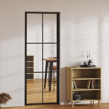Binnendeur 76X20,5 Cm Esg-Glas En Aluminium Zwart En Transparant 76 x 201.5 cm 3x2 raster