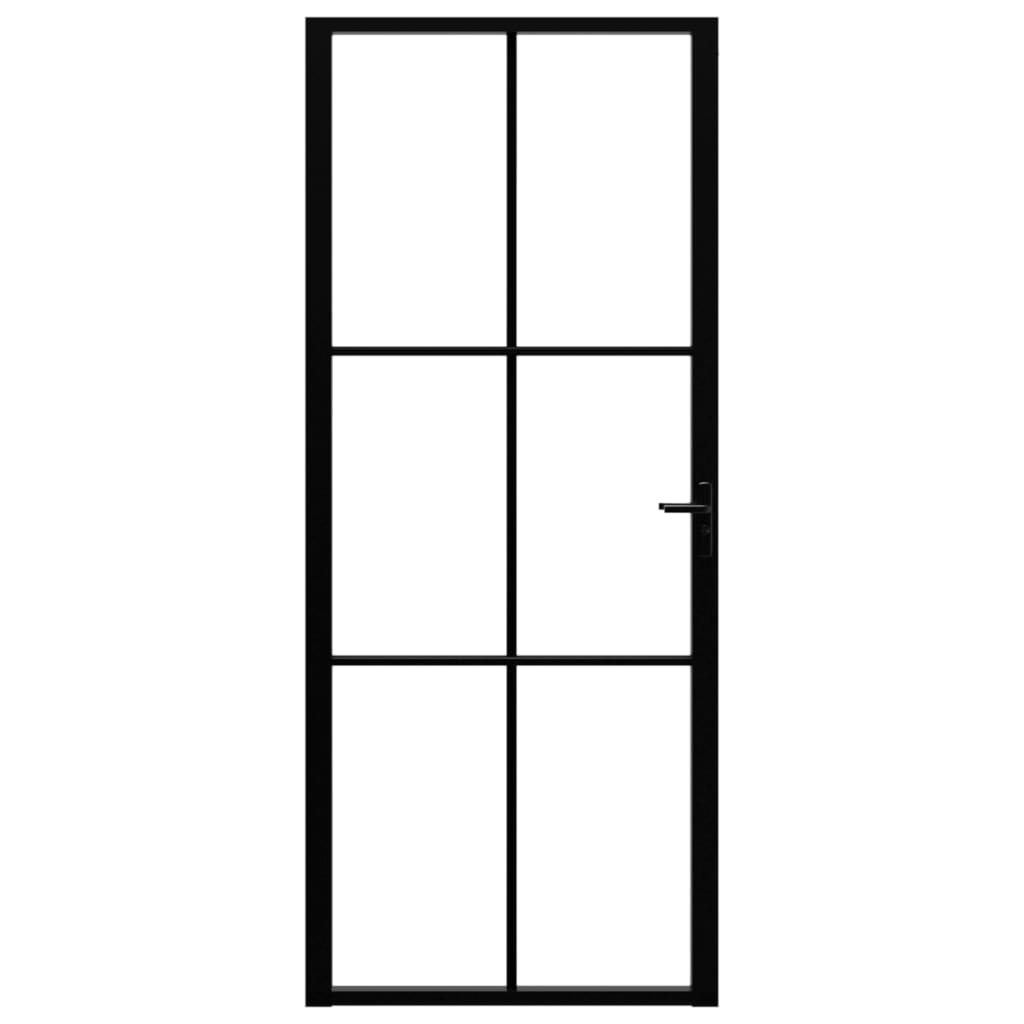 Binnendeur 83X20,5 Cm Esg-Glas En Aluminium Zwart En Transparant 83 x 201.5 cm 3x2 raster