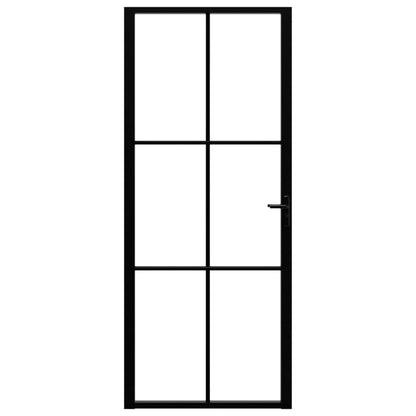 Binnendeur 83X20,5 Cm Esg-Glas En Aluminium Zwart En Transparant 83 x 201.5 cm 3x2 raster