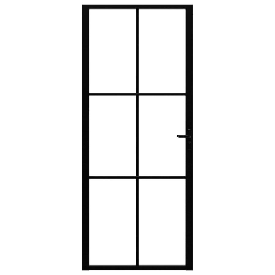 Binnendeur 83X20,5 Cm Esg-Glas En Aluminium Zwart En Transparant 83 x 201.5 cm 3x2 raster