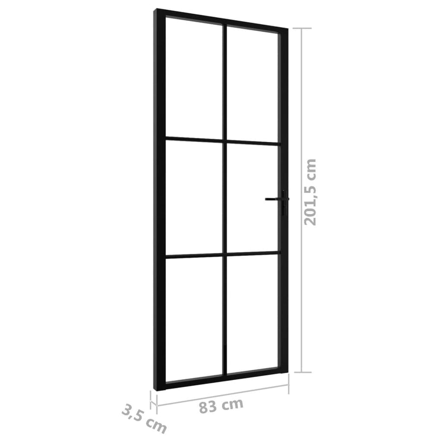 Binnendeur 83X20,5 Cm Esg-Glas En Aluminium Zwart En Transparant 83 x 201.5 cm 3x2 raster