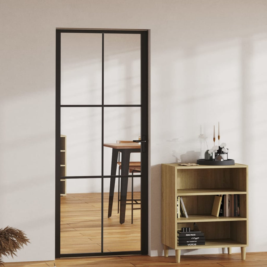 Binnendeur 83X20,5 Cm Esg-Glas En Aluminium Zwart En Transparant 83 x 201.5 cm 3x2 raster