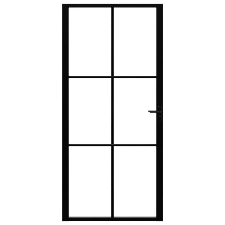 Binnendeur 93X20,5 Cm Esg-Glas En Aluminium Zwart En Transparant 93 x 201.5 cm 3x2 raster