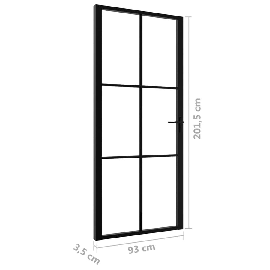 Binnendeur 93X20,5 Cm Esg-Glas En Aluminium Zwart En Transparant 93 x 201.5 cm 3x2 raster