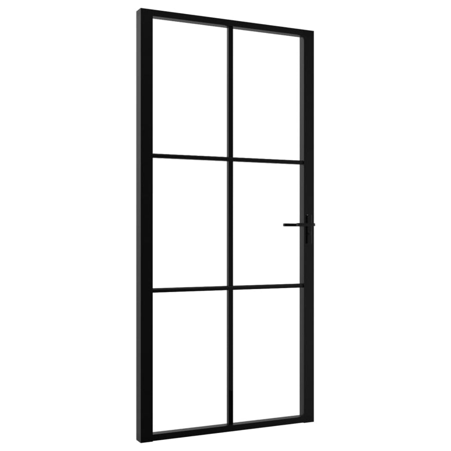 Binnendeur 02,5X20,5 Cm Esg-Glas En Aluminium Zwart En Transparant 102.5 x 201.5 cm 3x2 raster