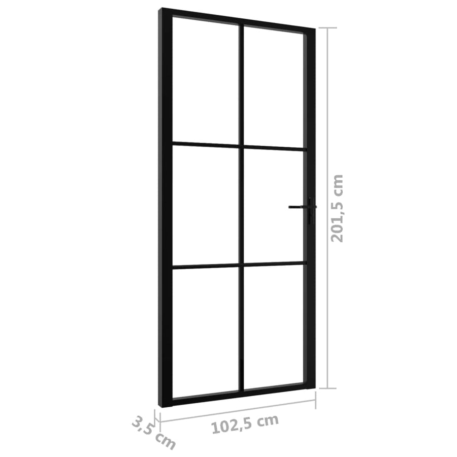 Binnendeur 02,5X20,5 Cm Esg-Glas En Aluminium Zwart En Transparant 102.5 x 201.5 cm 3x2 raster