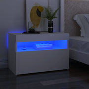 Nachtkastje 60x35x40 cm bewerkt hout wit met LED