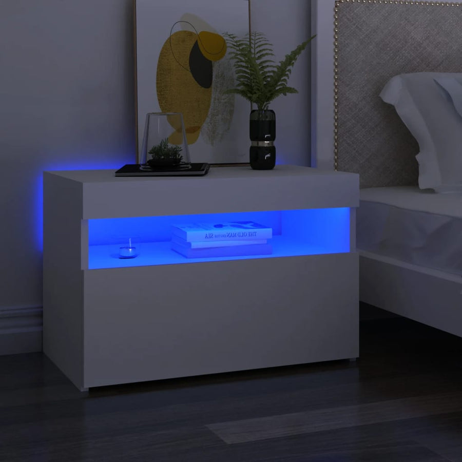 Nachtkastjes Led-Verlichting 60X35X40 Cm Bewerkt Hout 2 Wit