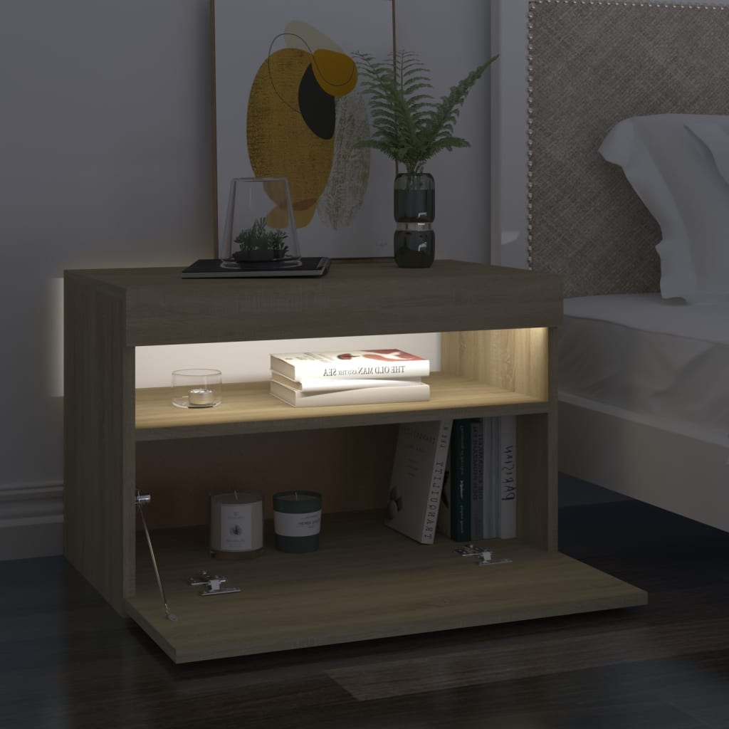 Nachtkastjes Led-Verlichting 60X35X40 Cm Kleur 2 Sonoma eiken