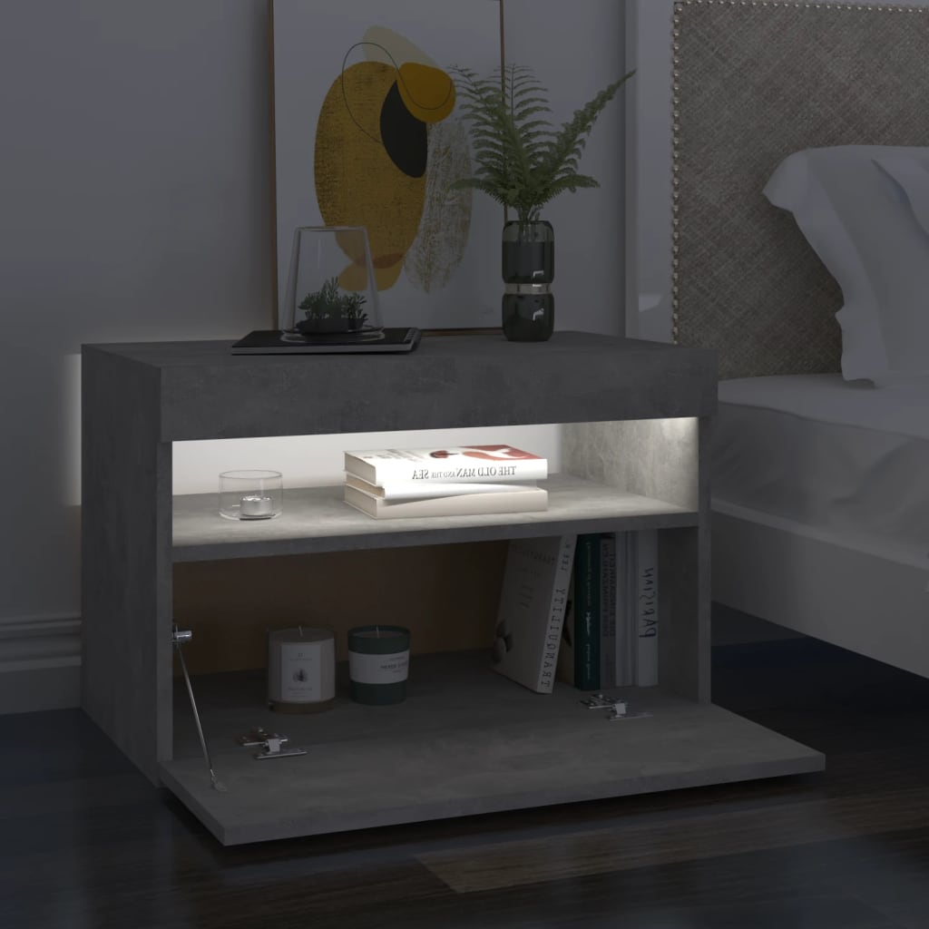Nachtkastje Met Led-Verlichting 60X35X40 Cm 1 Betongrijs