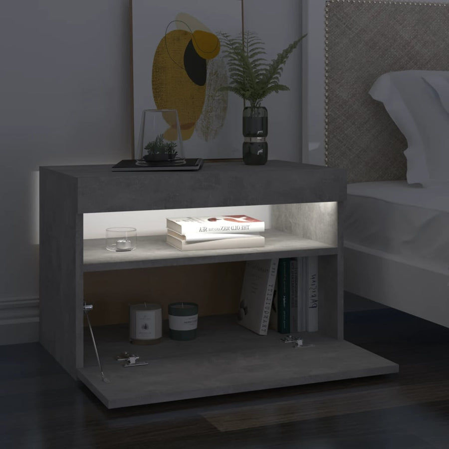 Nachtkastje Met Led-Verlichting 60X35X40 Cm 1 Betongrijs