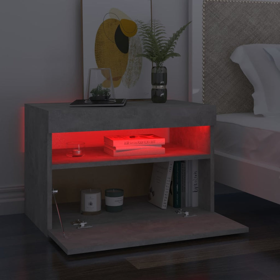 Nachtkastje Met Led-Verlichting 60X35X40 Cm 1 Betongrijs