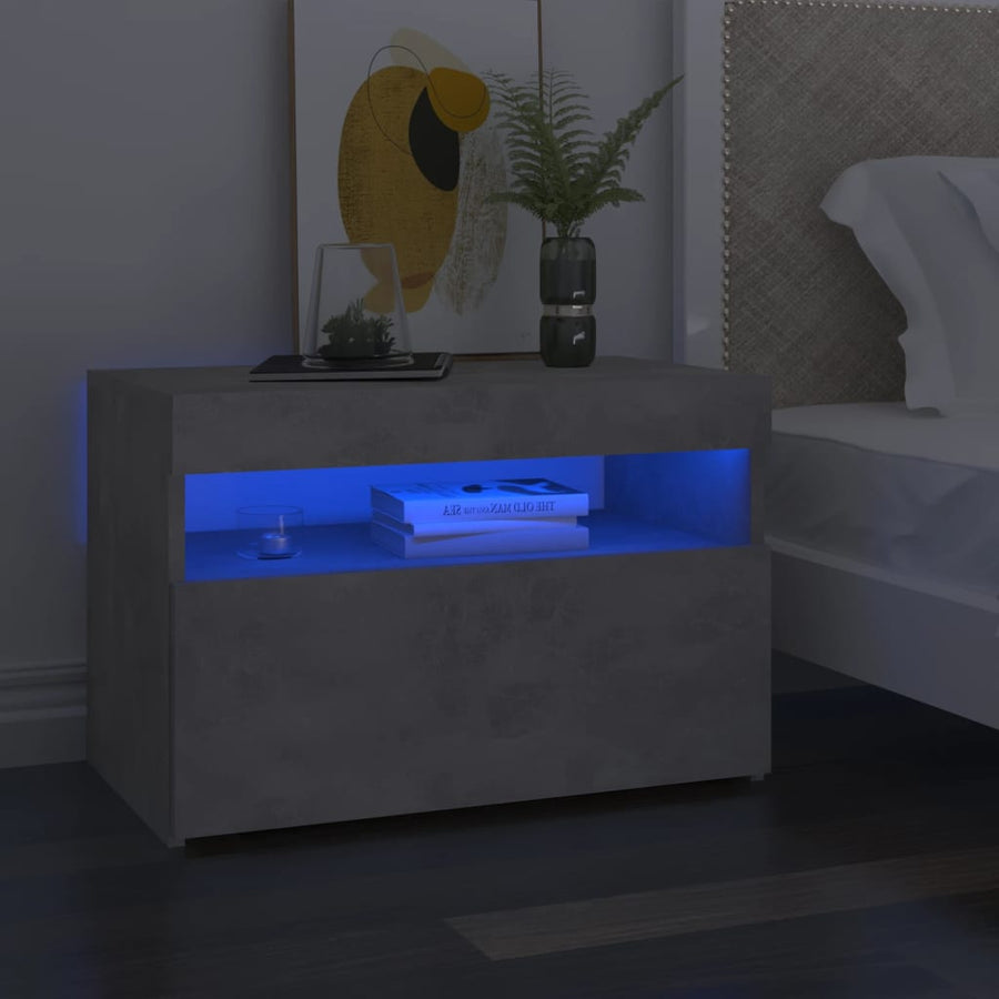 Nachtkastje Met Led-Verlichting 60X35X40 Cm 1 Betongrijs