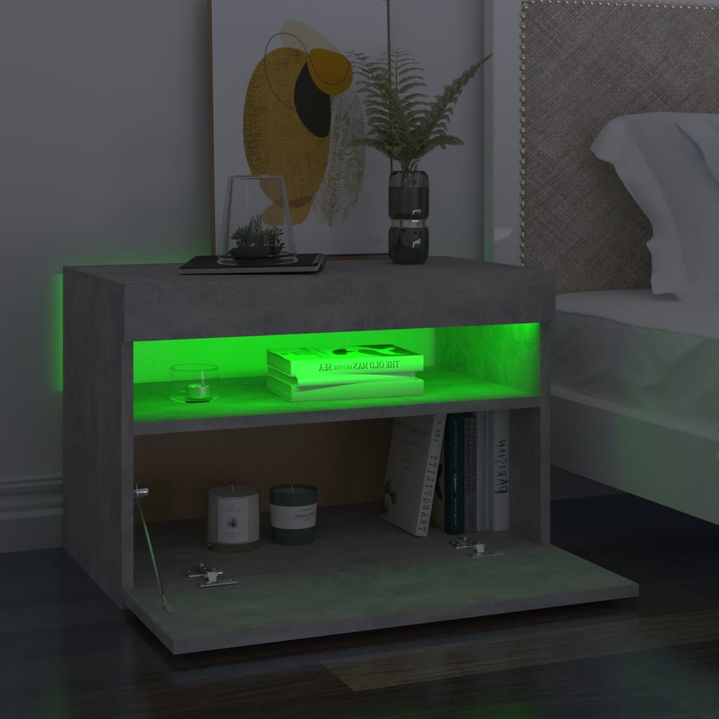 Nachtkastjes Met Led-Verlichting 60X35X40 Cm 2 Betongrijs
