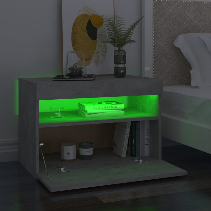 Nachtkastjes Met Led-Verlichting 60X35X40 Cm 2 Betongrijs