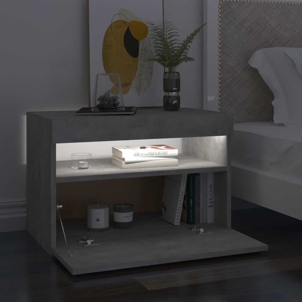 Nachtkastjes Met Led-Verlichting 60X35X40 Cm 2 Betongrijs