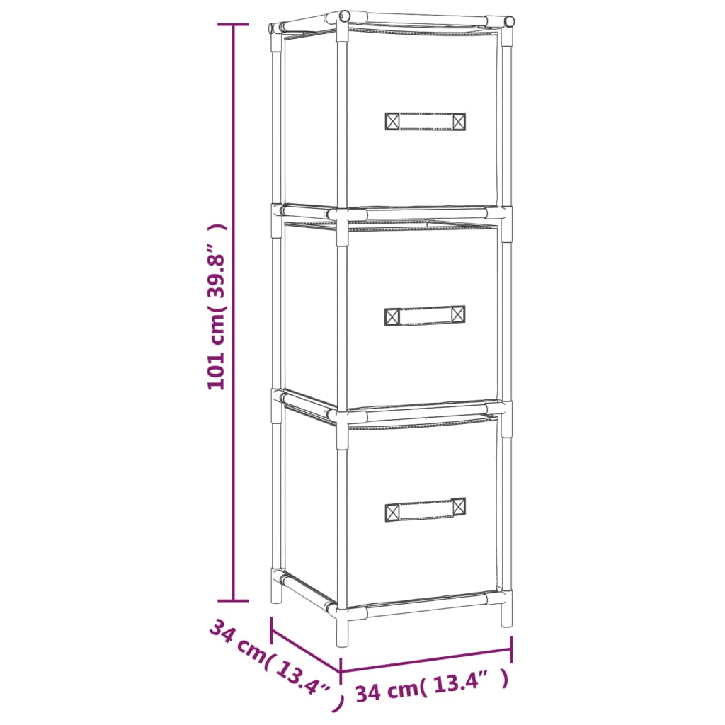 Opbergkast Met 3 Stoffen Lades 34X34X101 Cm Staal Grijs