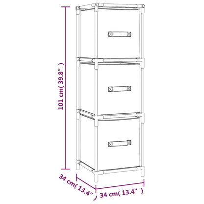 Opbergkast Met 3 Stoffen Lades 34X34X101 Cm Staal Grijs