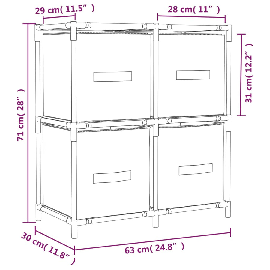 Opbergkast Met 4 Stoffen Manden 63X30X71 Cm Staal Grijs