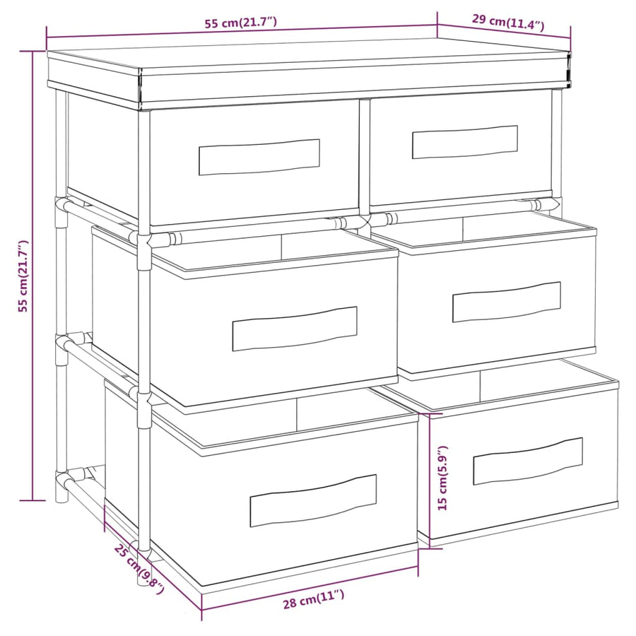 Opbergkast Met 6 Lades 55X29X55 Cm Staal Zwart