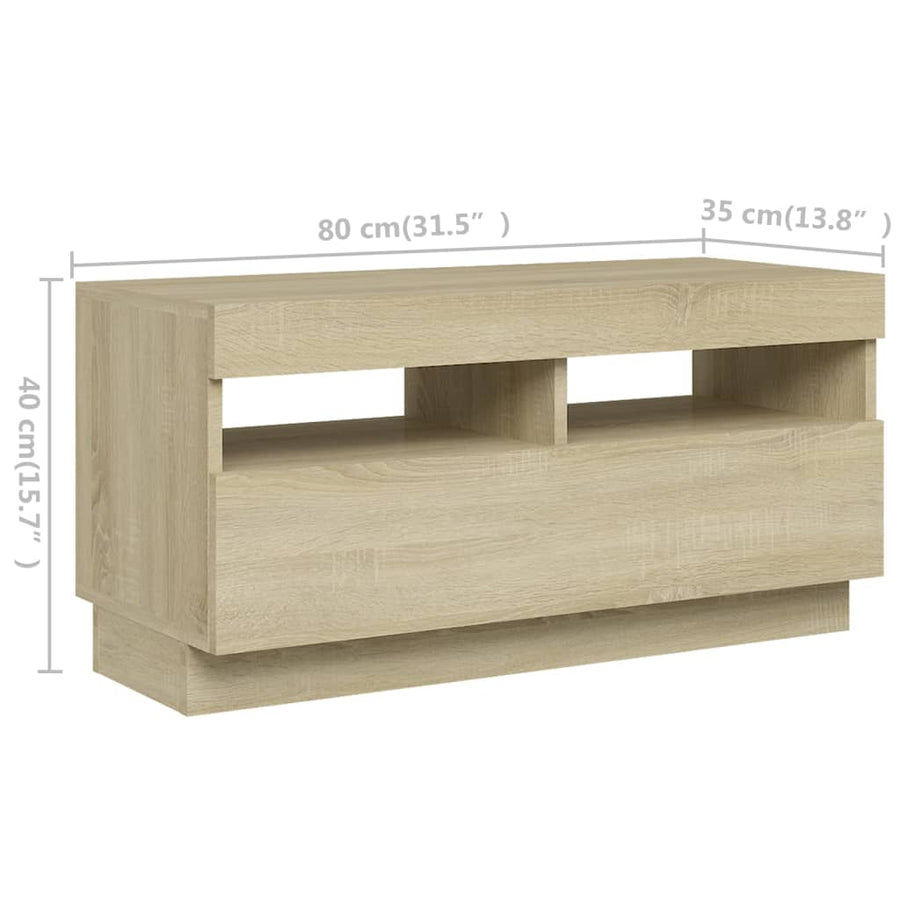 Tv-Meubel Met Led-Verlichting 80X35X40 Cm Kleurig Sonoma eiken