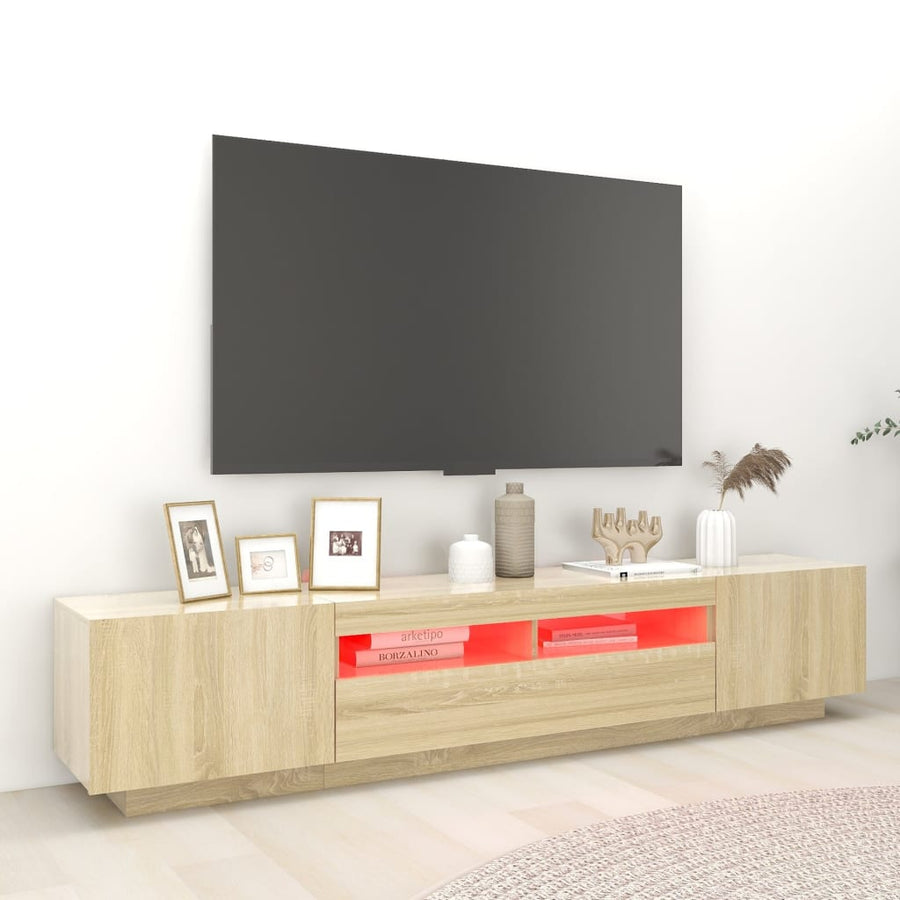 Tv-Meubel Met Led-Verlichting 200X35X40 Cm Kleurig Sonoma eiken