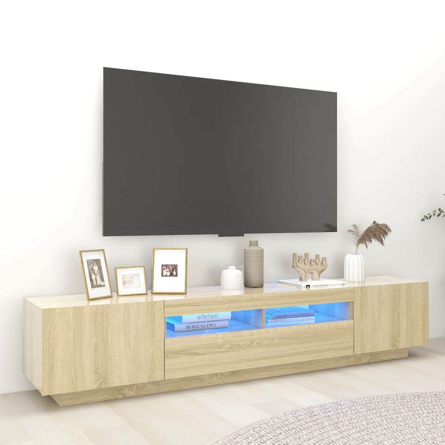 Tv-Meubel Met Led-Verlichting 200X35X40 Cm Kleurig Sonoma eiken