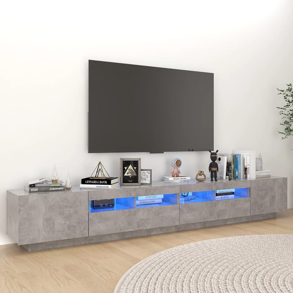 Tv-meubel met LED-verlichting 260x35x40 cm betongrijs Betongrijs