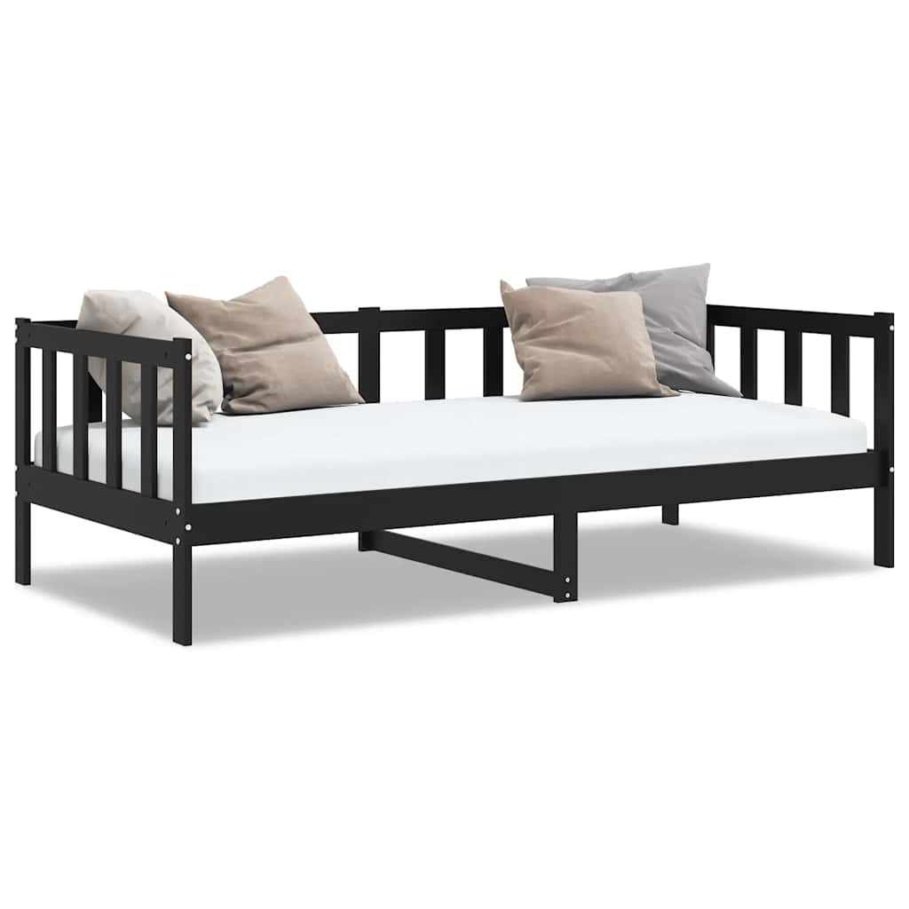 Bedbank massief grenenhout zwart 90x200 cm