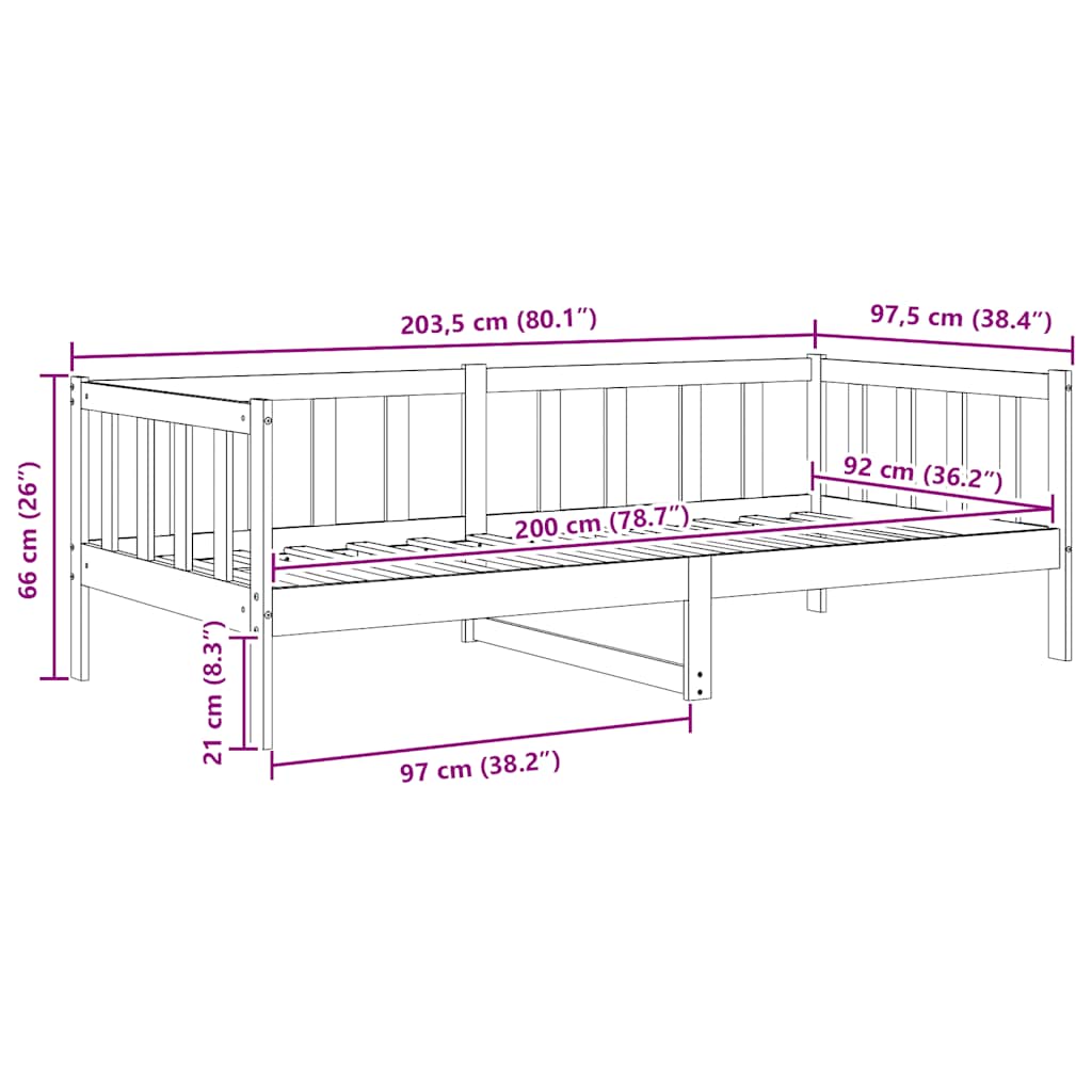 Bedbank massief grenenhout zwart 90x200 cm