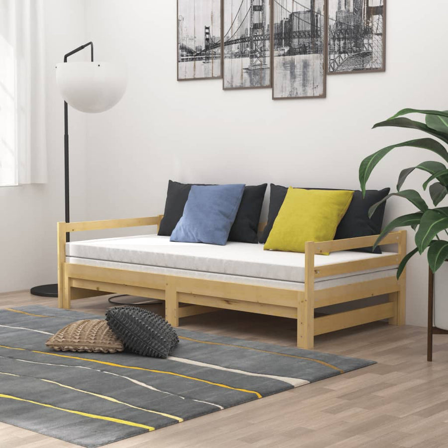 Slaapbank Uitschuifbaar Massief Grenenhout 2X(90X200) Cm Naturel