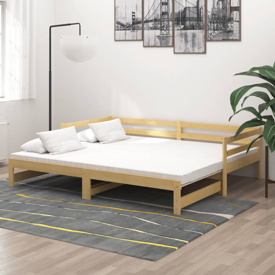 Slaapbank Uitschuifbaar Massief Grenenhout 2X(90X200) Cm Naturel
