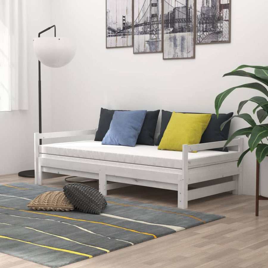 Slaapbank Uitschuifbaar Massief Grenenhout 2X(90X200) Cm Wit